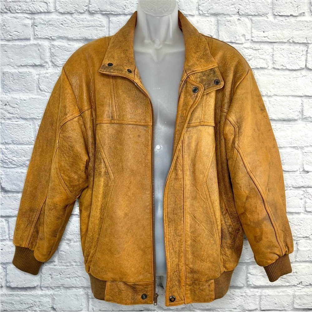 Vintage Giorgi Fiorlini Men’s Distressed Brown Leather Aviator Bomber Jacket Med